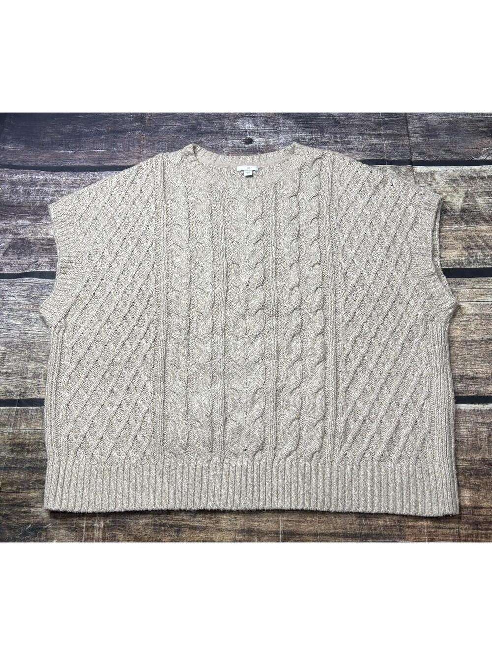 J Jill Sweater Vest Womens XL Fisherman Cable Knit Beige